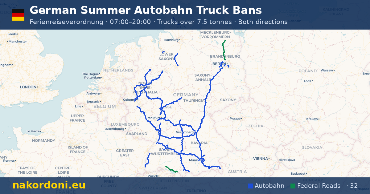 German Summer Truck Bans — Interactive map of Saturday bans on Autobahn stretches (Jul–Aug)
