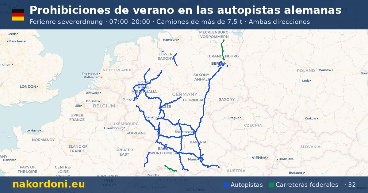 Prohibiciones de verano en Alemania — Mapa interactivo de prohibiciones sabatinas en autopistas (jul–ago)
