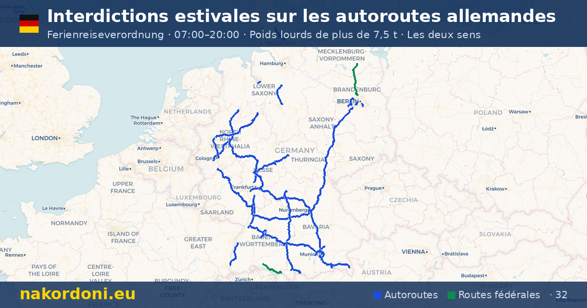 Interdictions estivales en Allemagne — Carte interactive des interdictions du samedi sur autoroutes (juil–août)