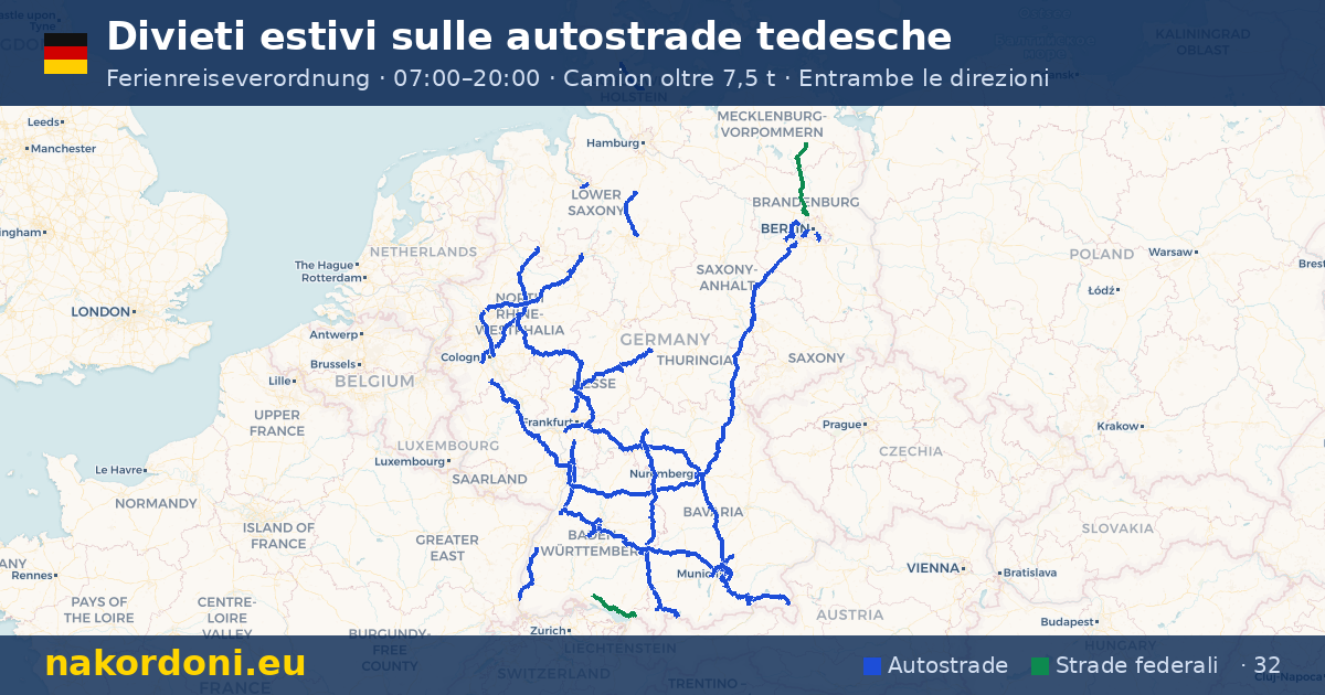 Divieti estivi in Germania — Mappa interattiva dei divieti del sabato sulle autostrade (lug–ago)