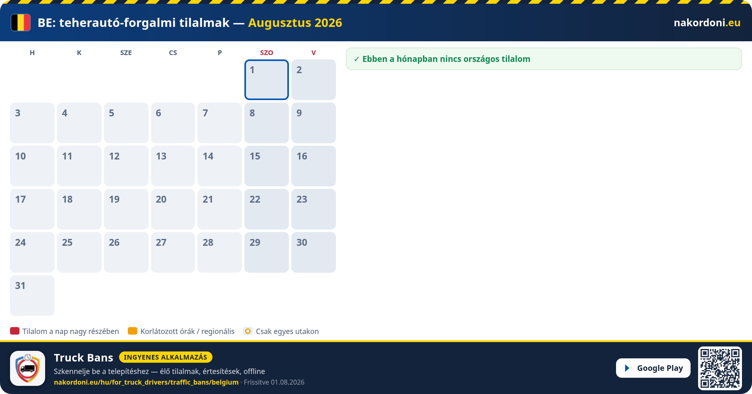 Belgium — Teherautó-forgalmi tilalmak