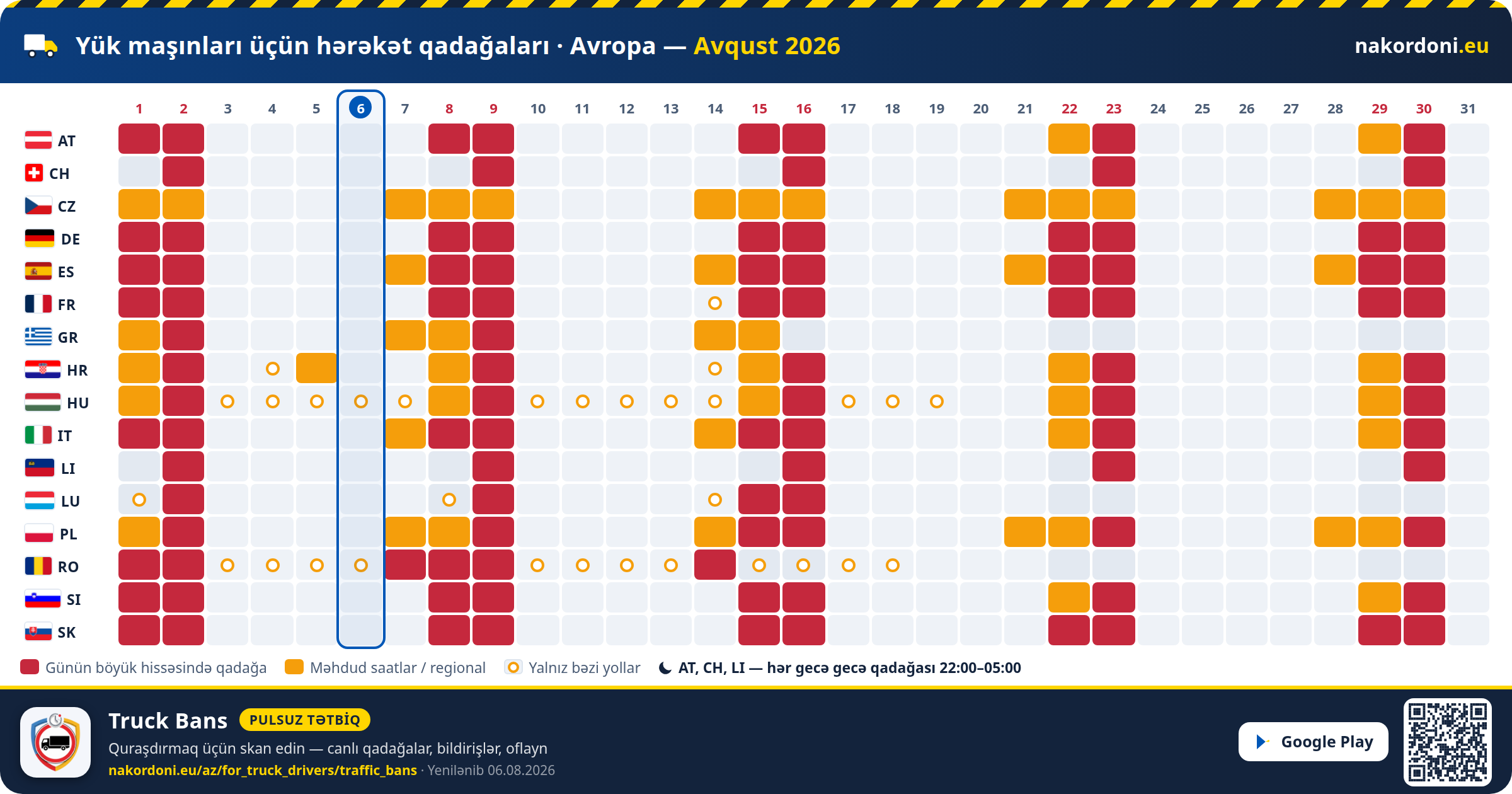 Yük maşınları üçün hərəkət qadağaları · Avropa