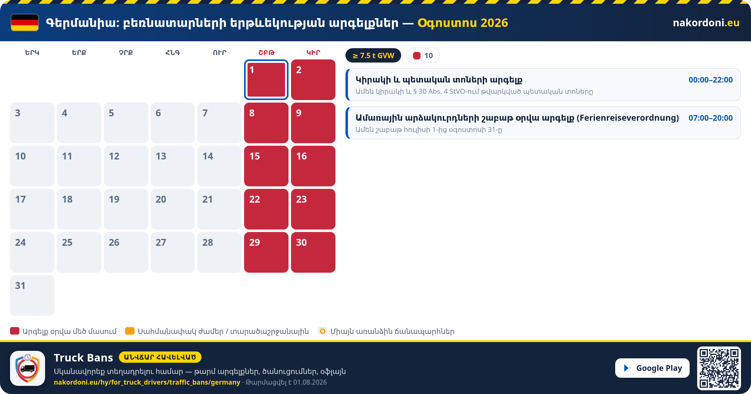 Գերմանիա — Բեռնատարների երթևեկության արգելքներ