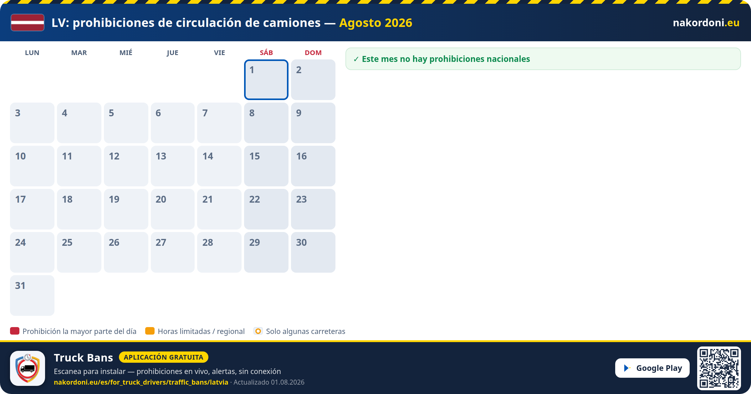 Letonia — Prohibiciones de circulación de camiones