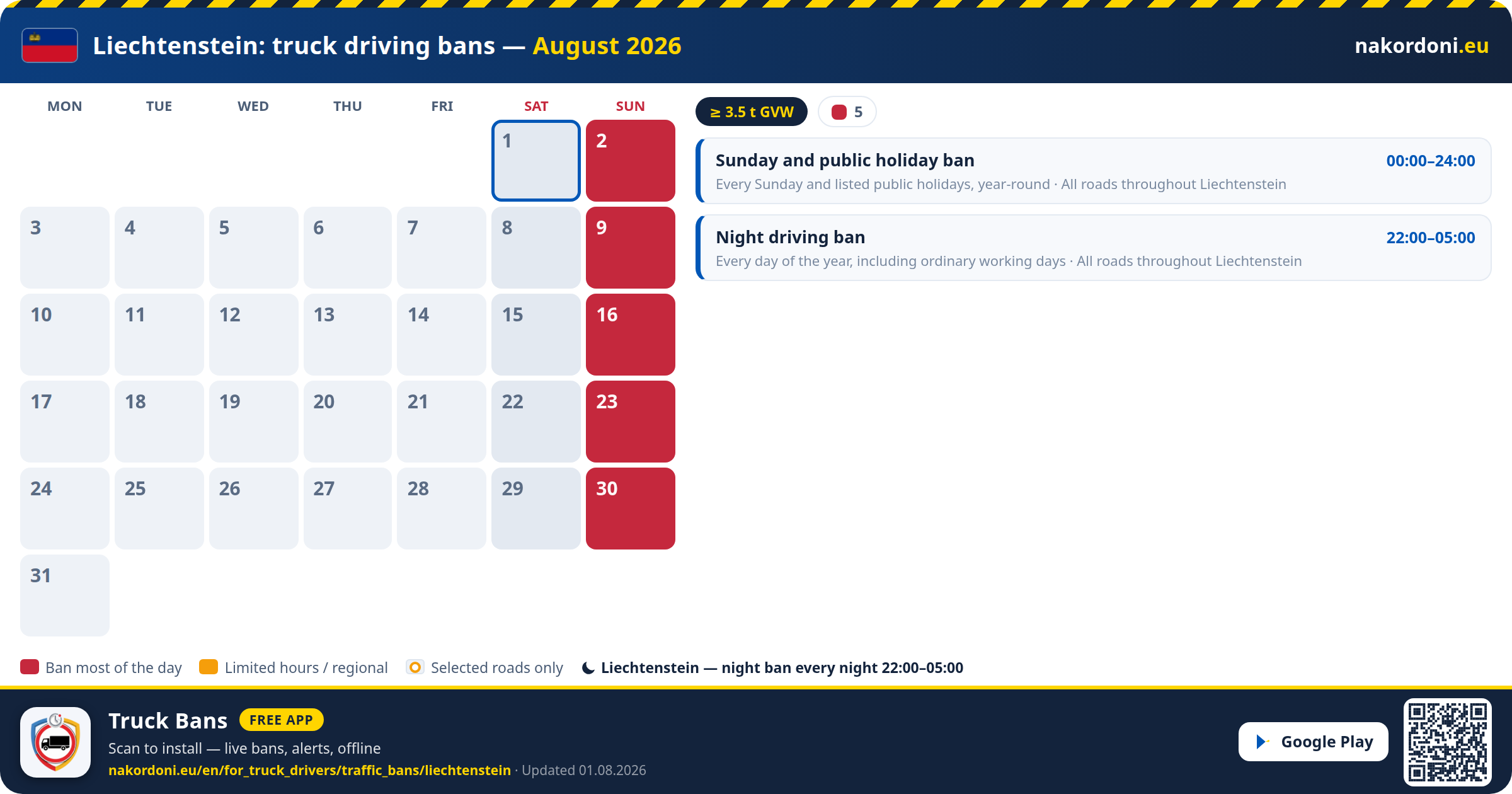 Liechtenstein — Truck driving bans