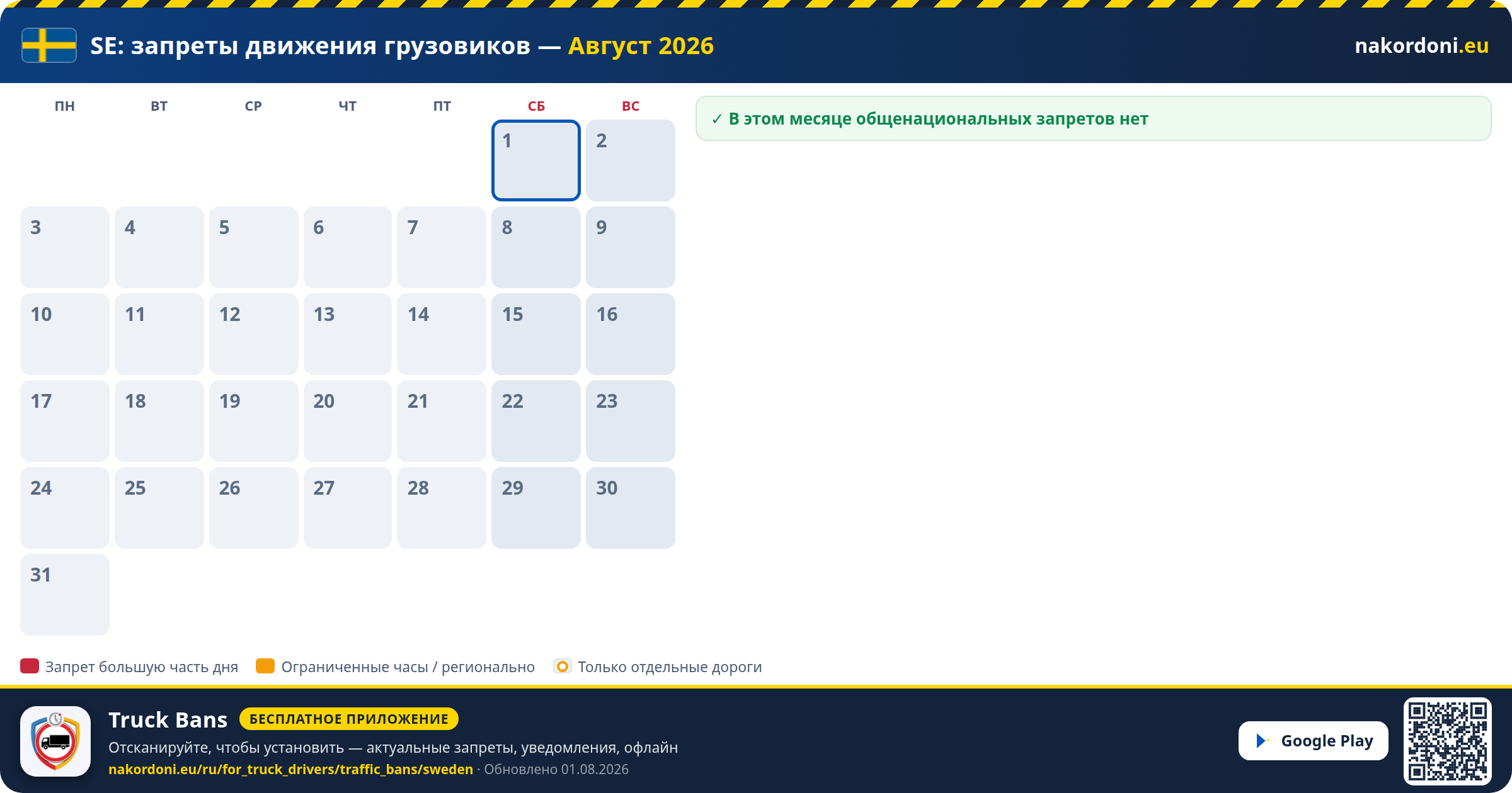 Швеция — Запреты движения грузовиков