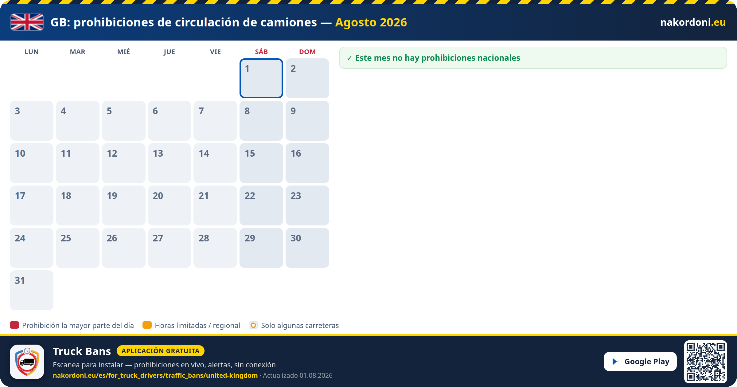 Reino Unido — Prohibiciones de circulación de camiones